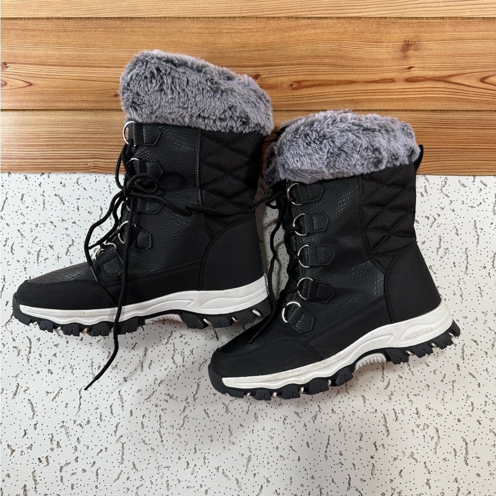Hobibear Black and Gray Women's Winter Water Proof Snow Boots with Faux Fur - Picture 14 of 14